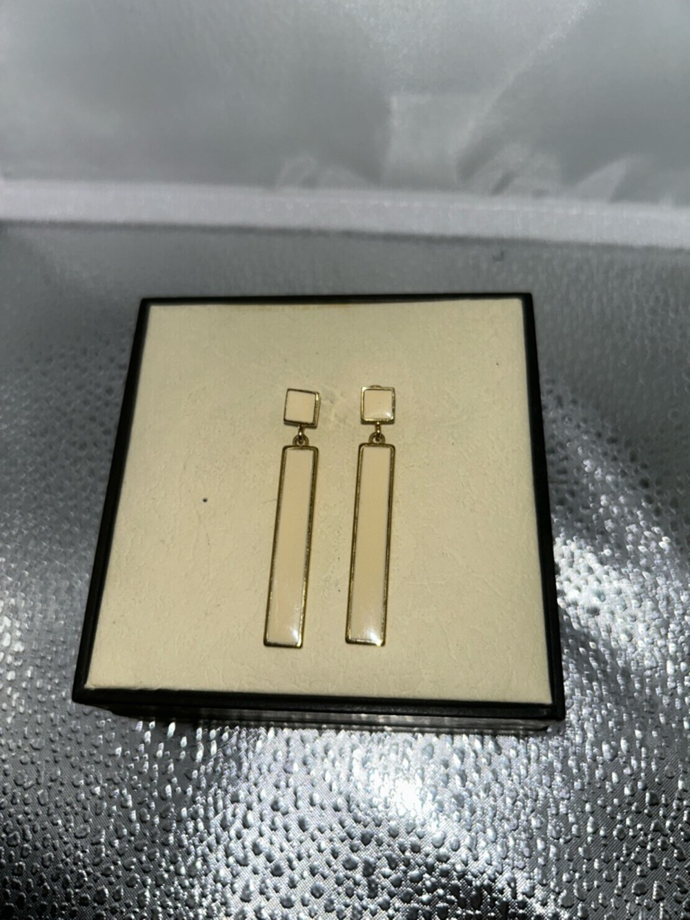 Monet long earrings cream gold tone long drop modern minimalist geometric